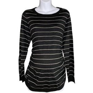 Isabel Maternity Sweater Top Women's XL‎ Black White Stripe Shirred Pullover NEW